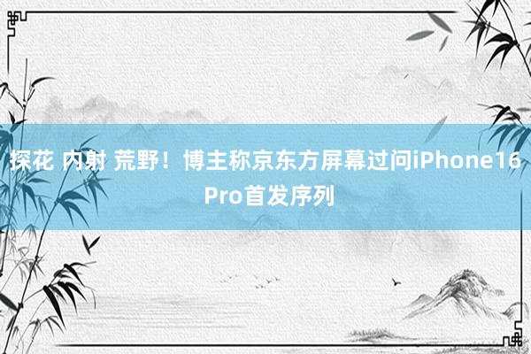 探花 内射 荒野！博主称京东方屏幕过问iPhone16 Pro首发序列