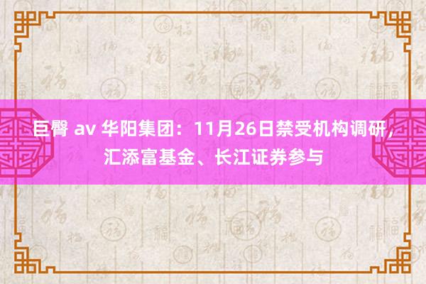 巨臀 av 华阳集团：11月26日禁受机构调研，汇添富基金、长江证券参与