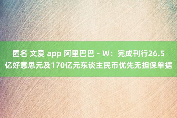 匿名 文爱 app 阿里巴巴－Ｗ：完成刊行26.5亿好意思元及170亿元东谈主民币优先无担保单据