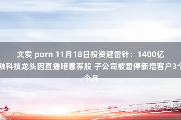 文爱 porn 11月18日投资避雷针：1400亿金融科技龙头因直播暗意荐股 子公司被暂停新增客户3个月