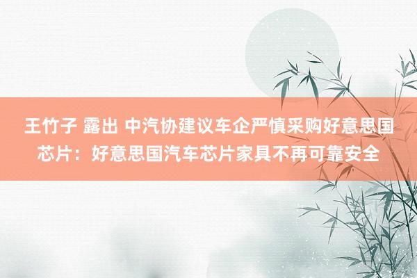 王竹子 露出 中汽协建议车企严慎采购好意思国芯片：好意思国汽车芯片家具不再可靠安全