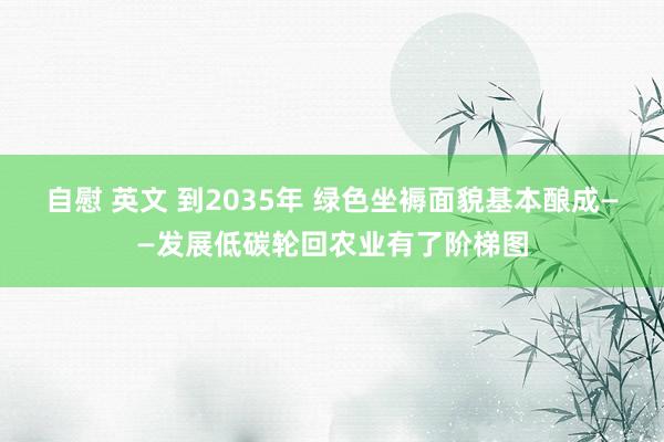 自慰 英文 到2035年 绿色坐褥面貌基本酿成——发展低碳轮回农业有了阶梯图